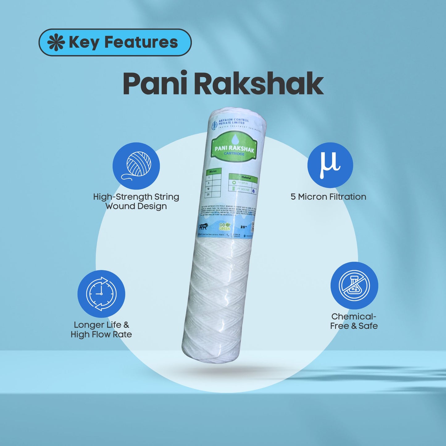 Pani Rakshak String Wound Water Filter Cartridge (2.5 x 10 inch, 5 Micron)