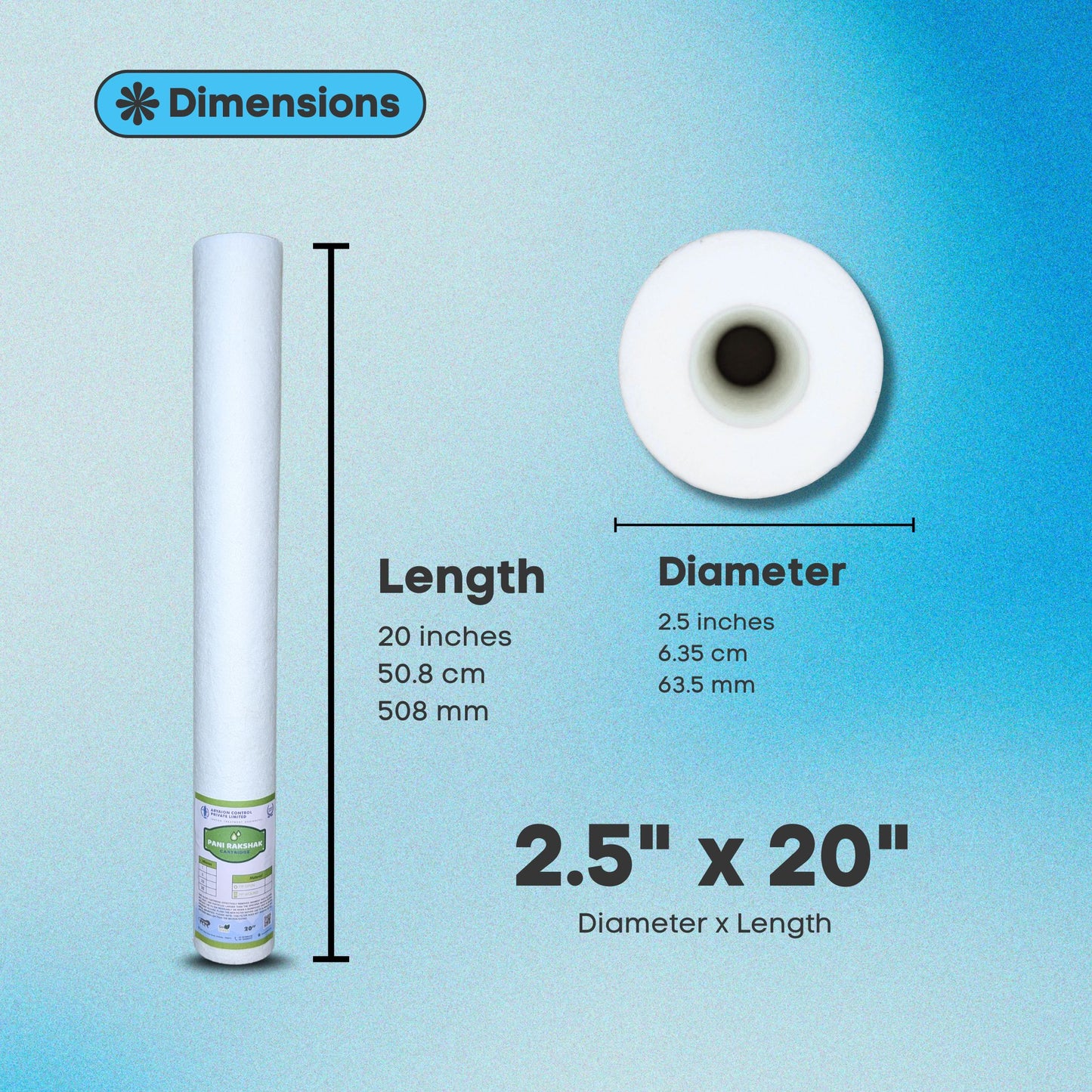 Pani Rakshak 2.5 x 20" PP Spun Filter Cartridge – 5 Micron