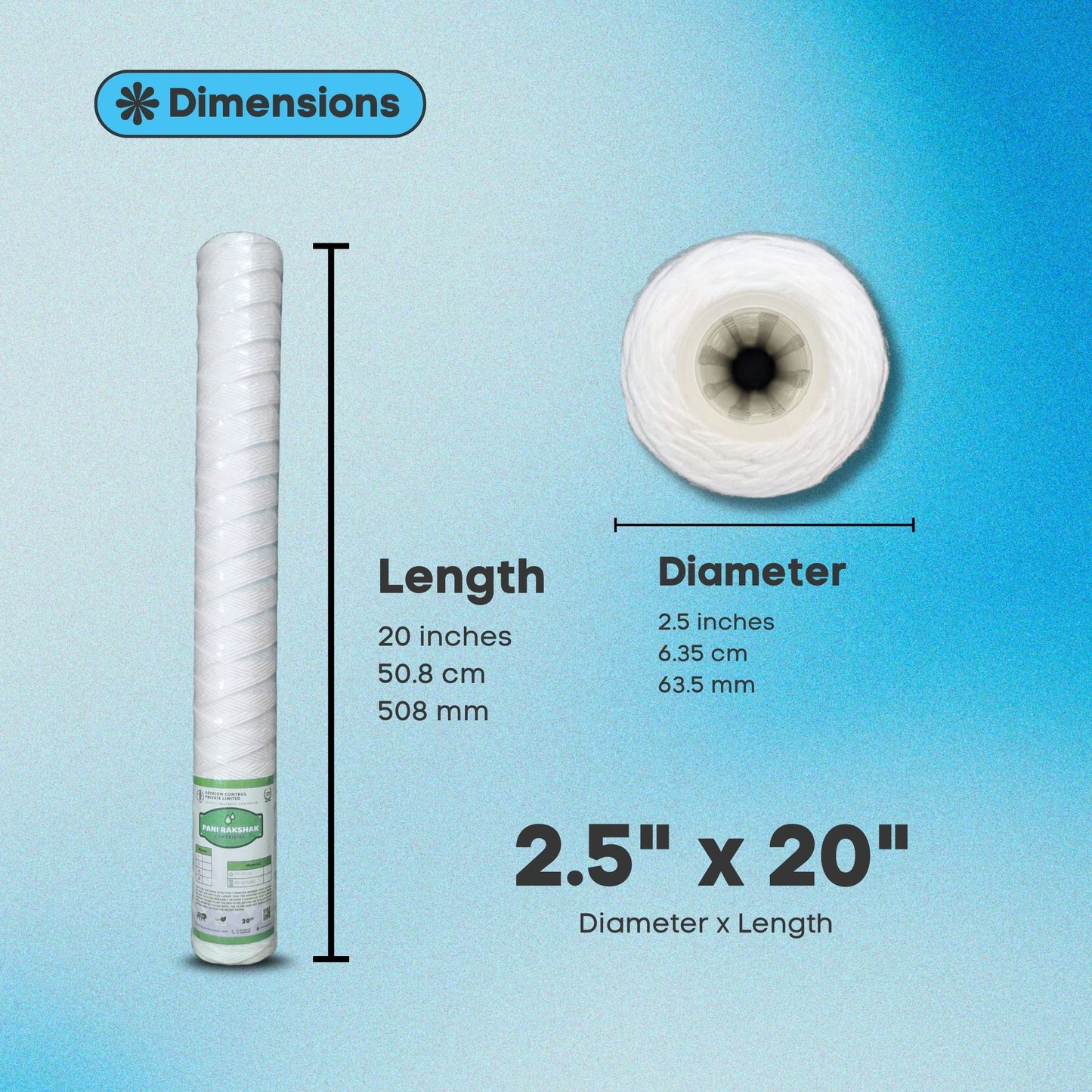 Pani Rakshak 2.5 x 20" String Wound Filter Cartridge – 5 Micron