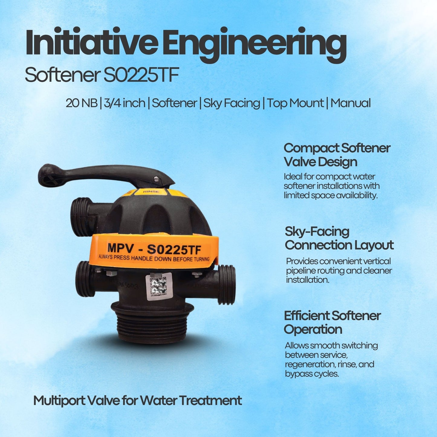 Softener S0225TF Multiport Valve by Initiative Engineering (20 NB, Top Mount, Softener, Sky Facing)