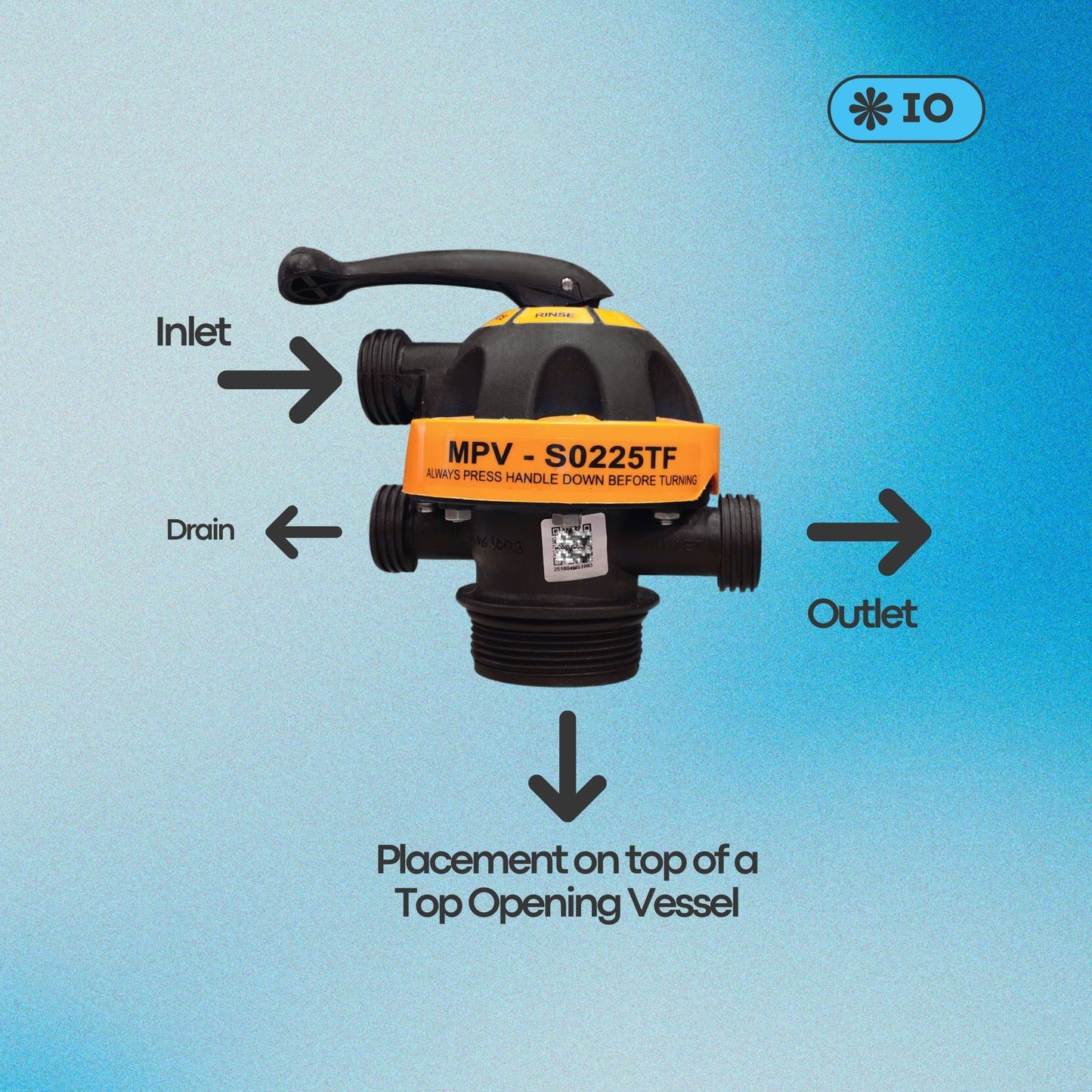 Softener S0225TF Multiport Valve by Initiative Engineering (20 NB, Top Mount, Softener, Sky Facing)
