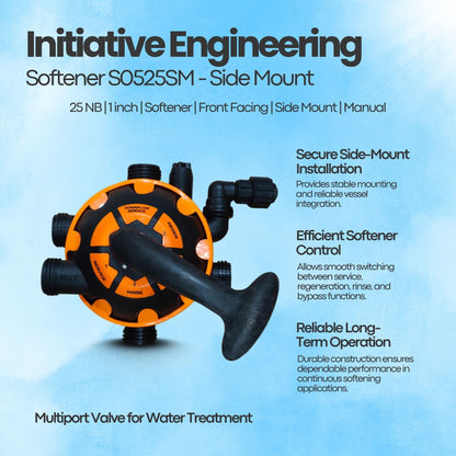 Softener S0525SM Multiport Valve by Initiative Engineering (25 NB, Side Mount, Softener, Front Facing)
