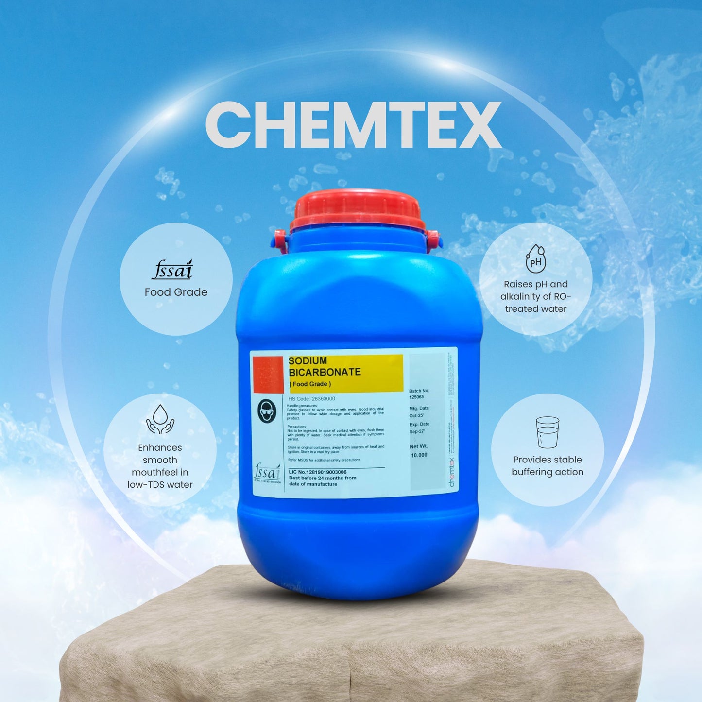 Chemtex Sodium Bicarbonate – Food Grade (RO Water pH & Taste Balancer)