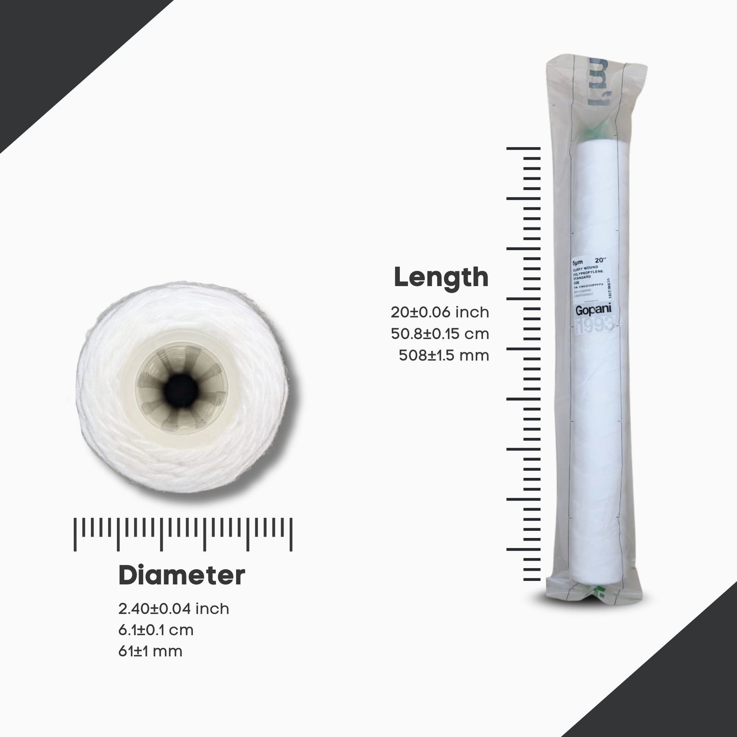 Gopani Clarywound Ultra String Wound Cartridge – 2.5 x 20" Slim, 5 Micron