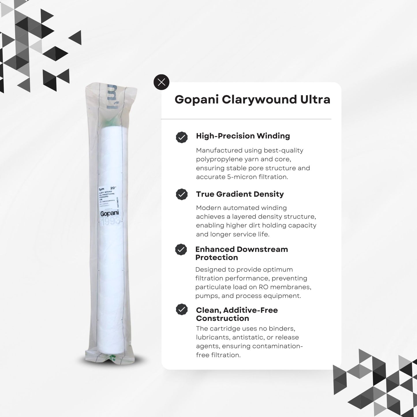 Gopani Clarywound Ultra String Wound Cartridge – 2.5 x 20" Slim, 5 Micron