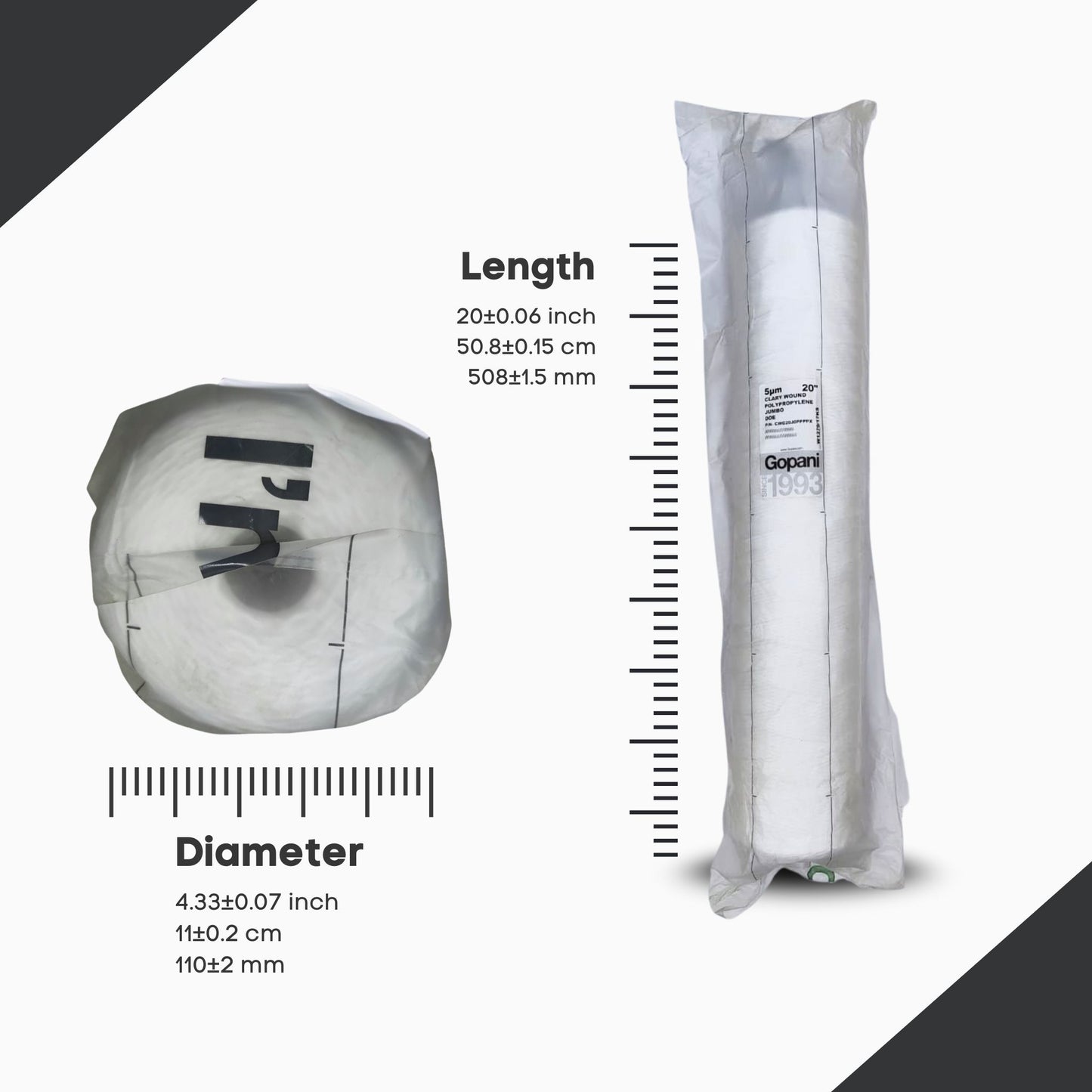 Gopani Clarywound Ultra String Wound Filter Cartridge – Jumbo, 5 Micron