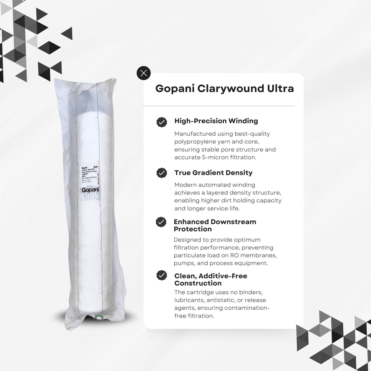 Gopani Clarywound Ultra String Wound Filter Cartridge – Jumbo, 5 Micron