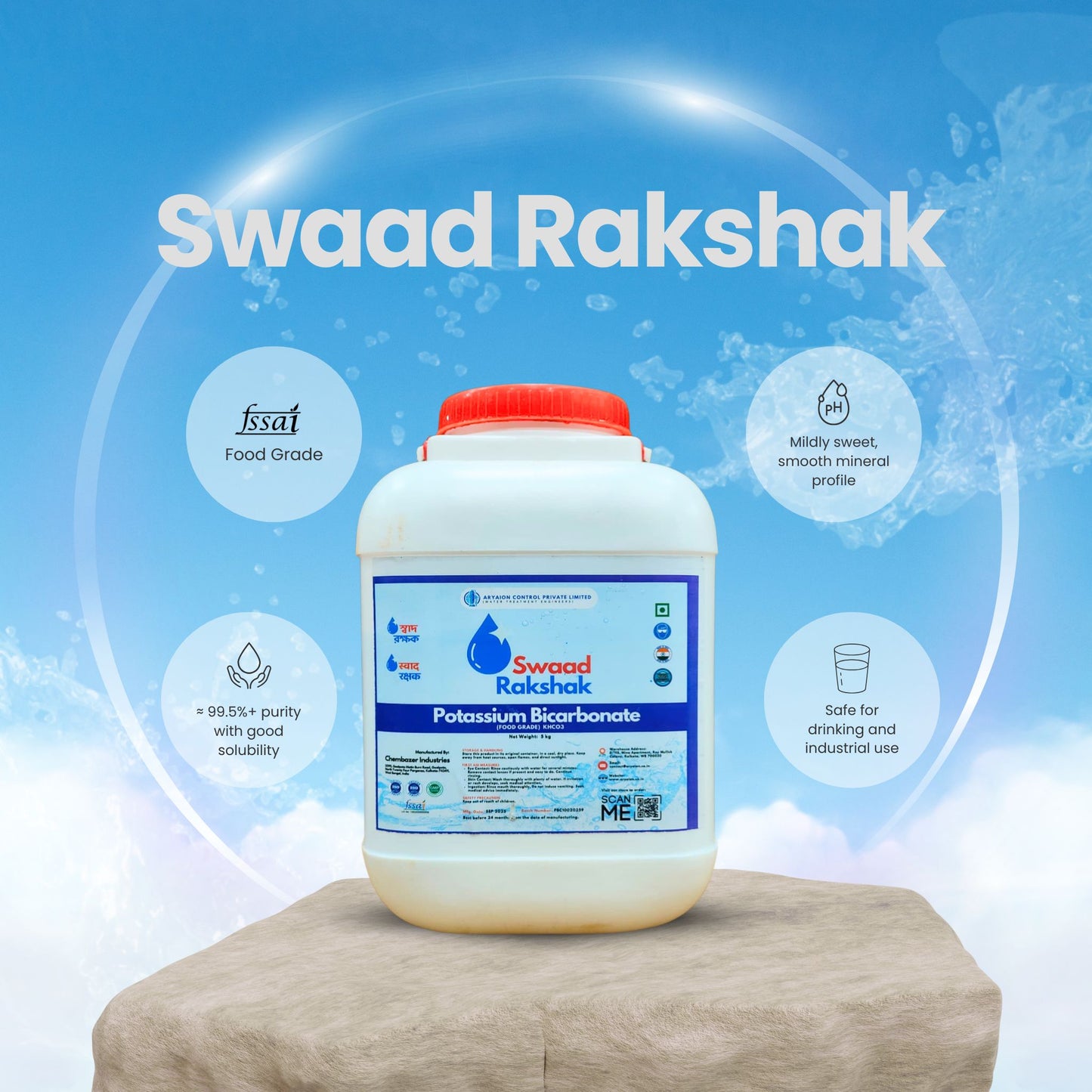 Swaad Rakshak Potassium Bicarbonate – Food Grade (RO Water Taste & Alkalinity Enhancer)