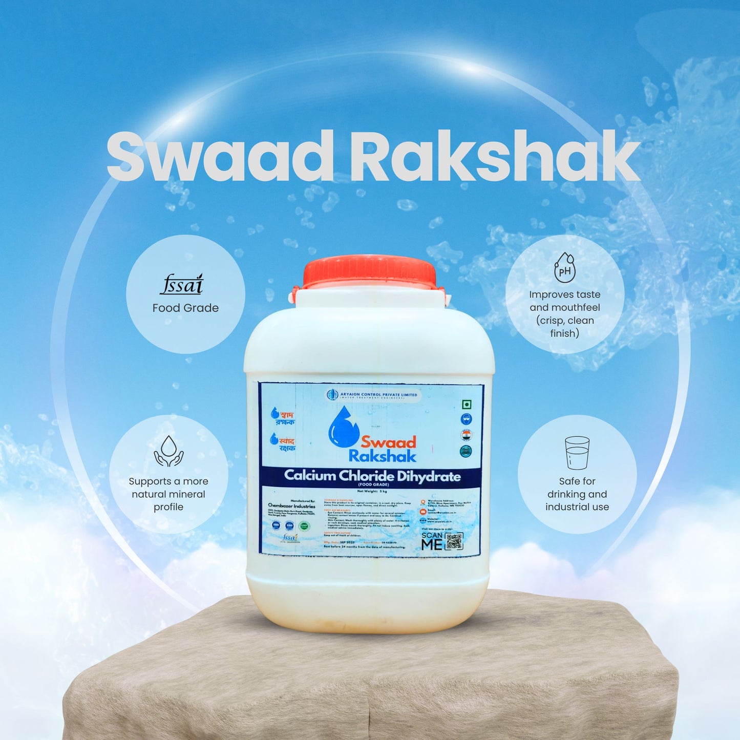 Swaad Rakshak Calcium Chloride – Food Grade (RO Water Mineral & Hardness Booster)