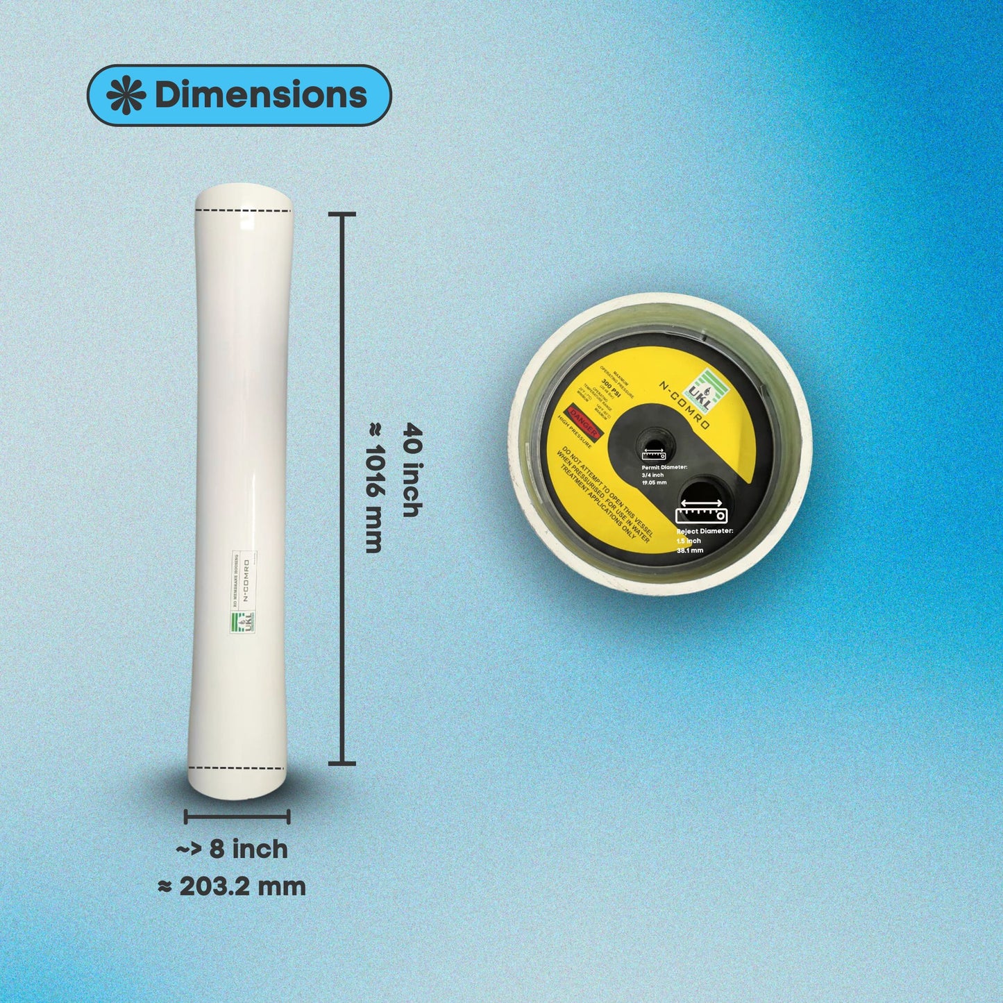 UKL NCOMRO 8040 RO Membrane Housing (End Port, 300 PSI, 1 Element)