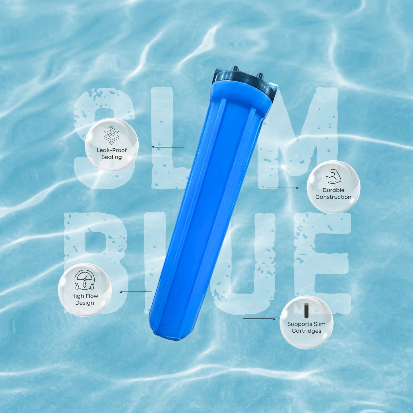 2.5” x 20” Slim Blue Cartridge Filter Housing