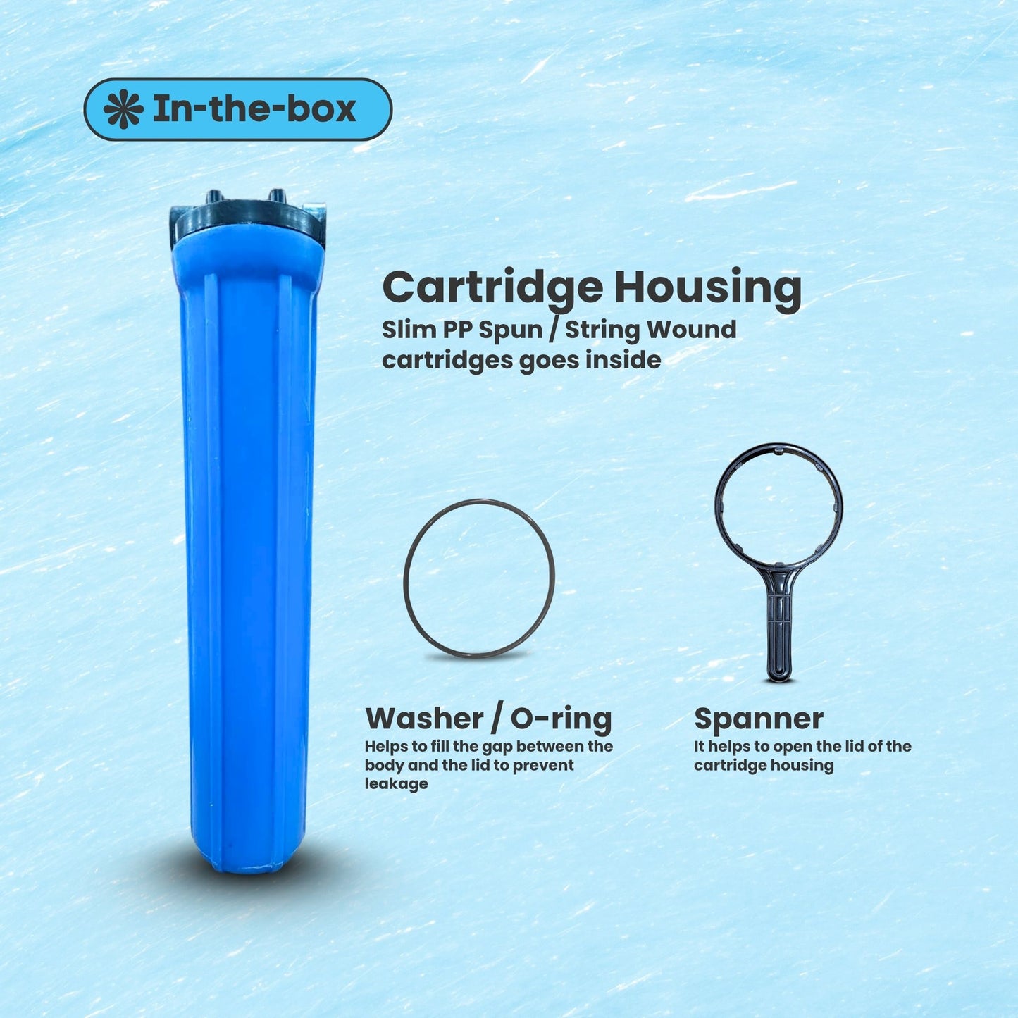 2.5” x 20” Slim Blue Cartridge Filter Housing